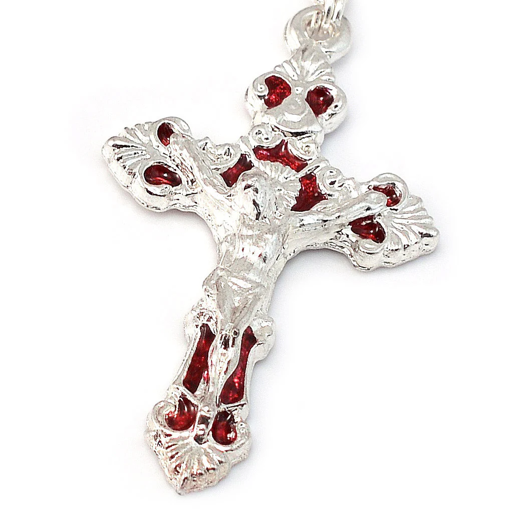Mary's Motherly Love Collection Aurora Borealis Red & Silver Rosary - Image 2