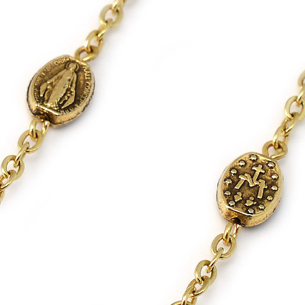 Miraculous Medal Blue Aurora Borealis Crystal & Gold Rosary - Image 5