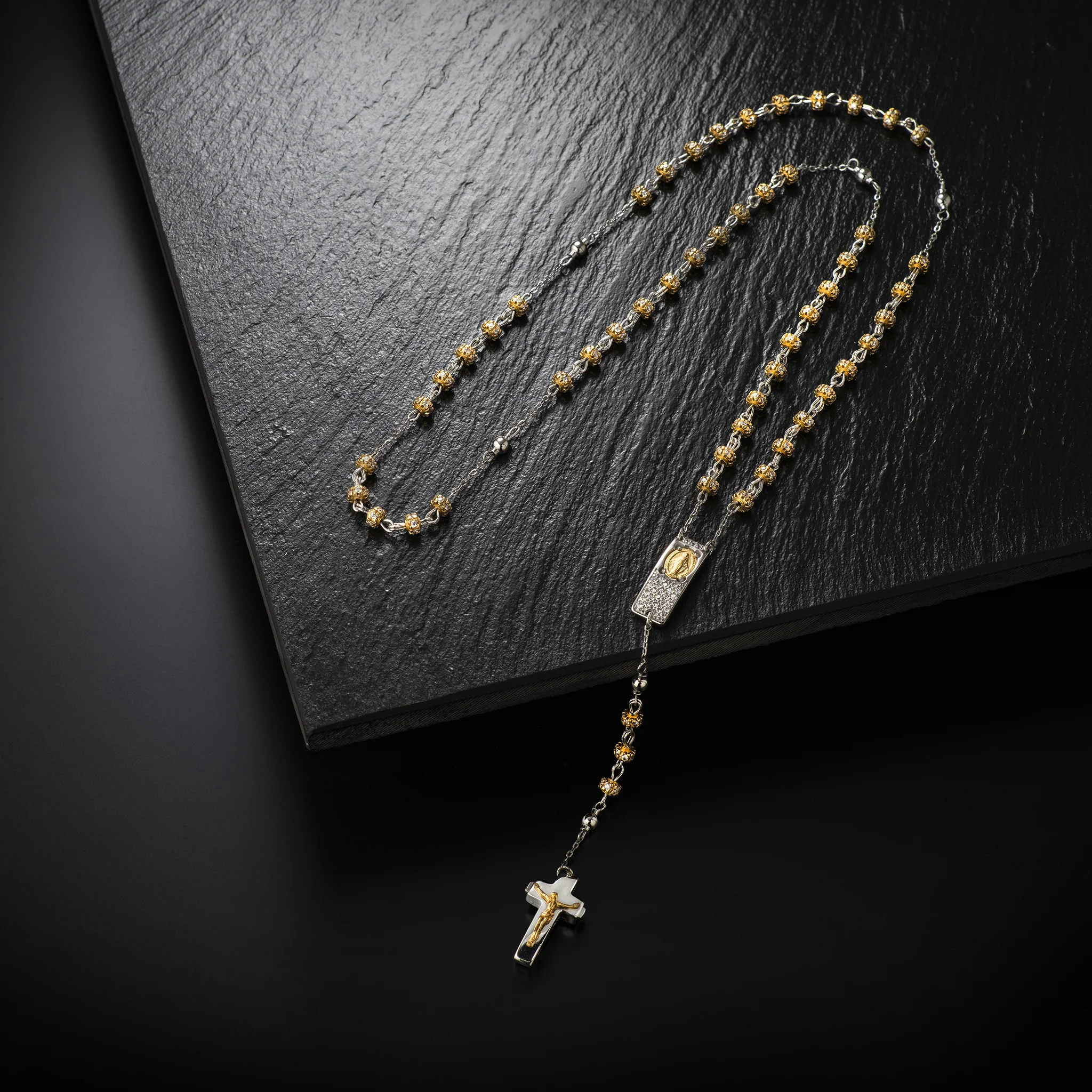 Rosalet® Necklace with Fully Pavé Gold Beads & Sterling Silver - Image 2