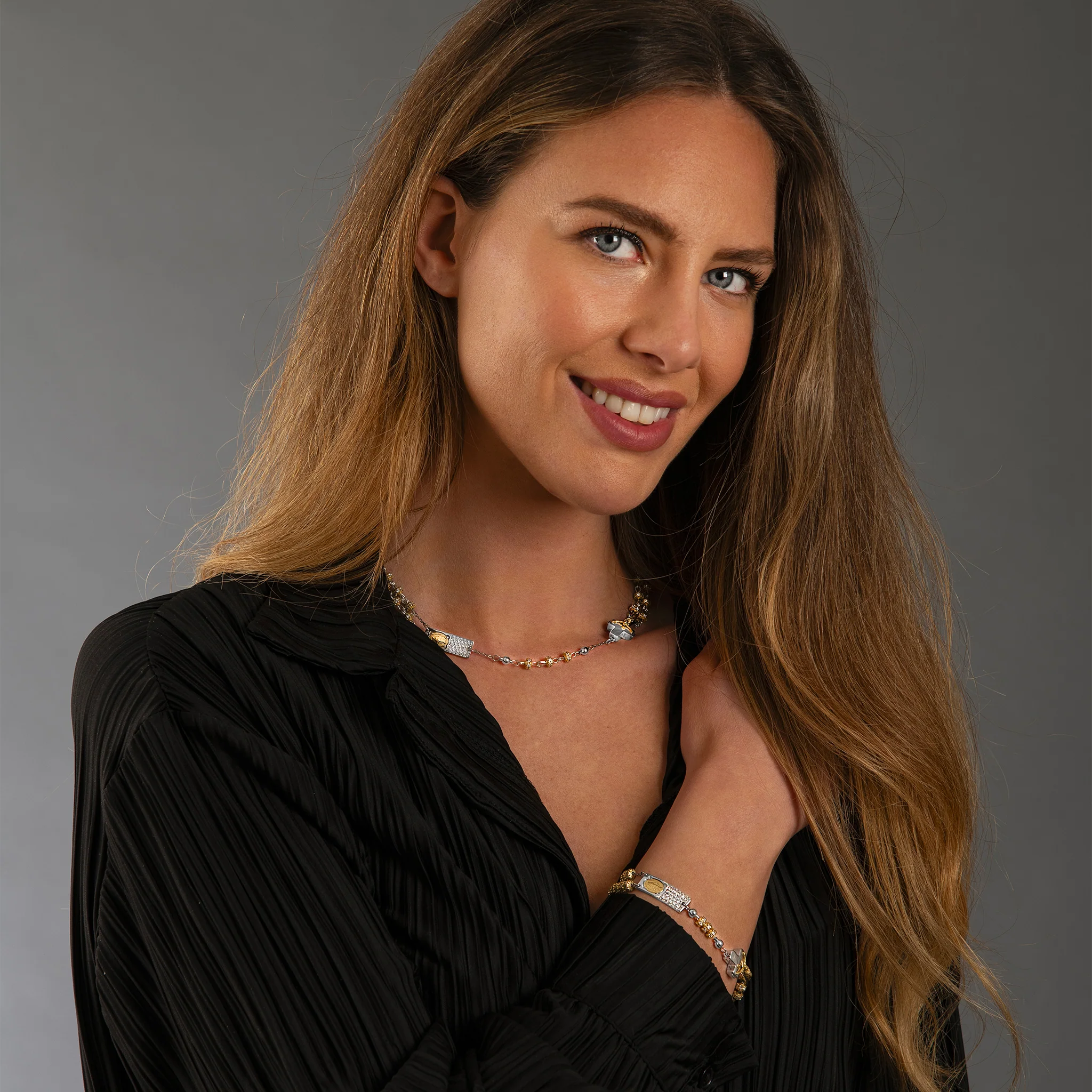 Rosalet® Necklace with Fully Pavé Gold Beads & Sterling Silver - Image 6