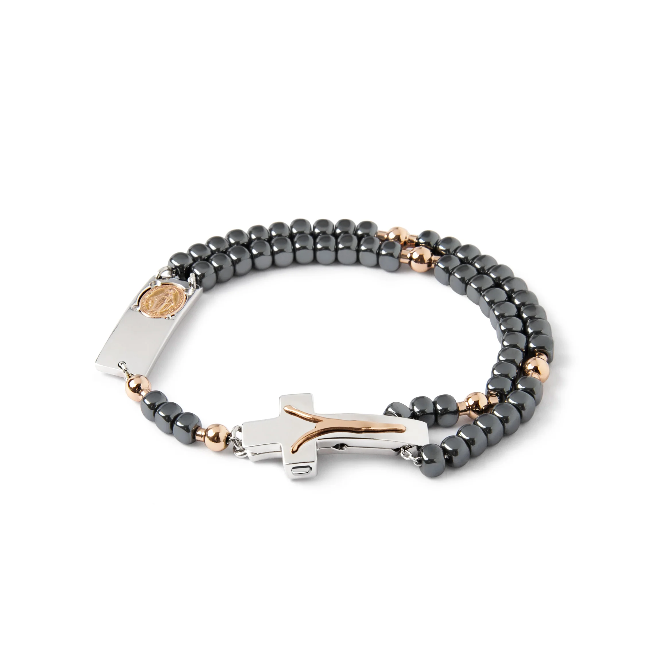 ROSALET® SQUARE POLISHED HEMATITE BEADS, STERLING SILVER & ROSE GOLD PATER, MODERN