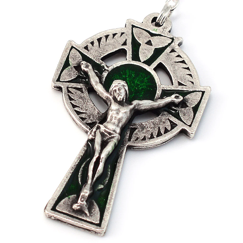 Saint Patrick Green Enamel, Crystal & Silver Rosary - Image 2